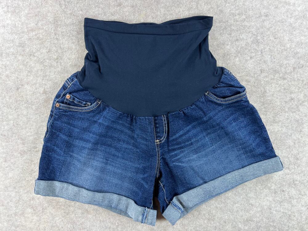 Indigo Blue Secret Fit Belly Cuffed Denim Maternity Jean Shorts Size XL